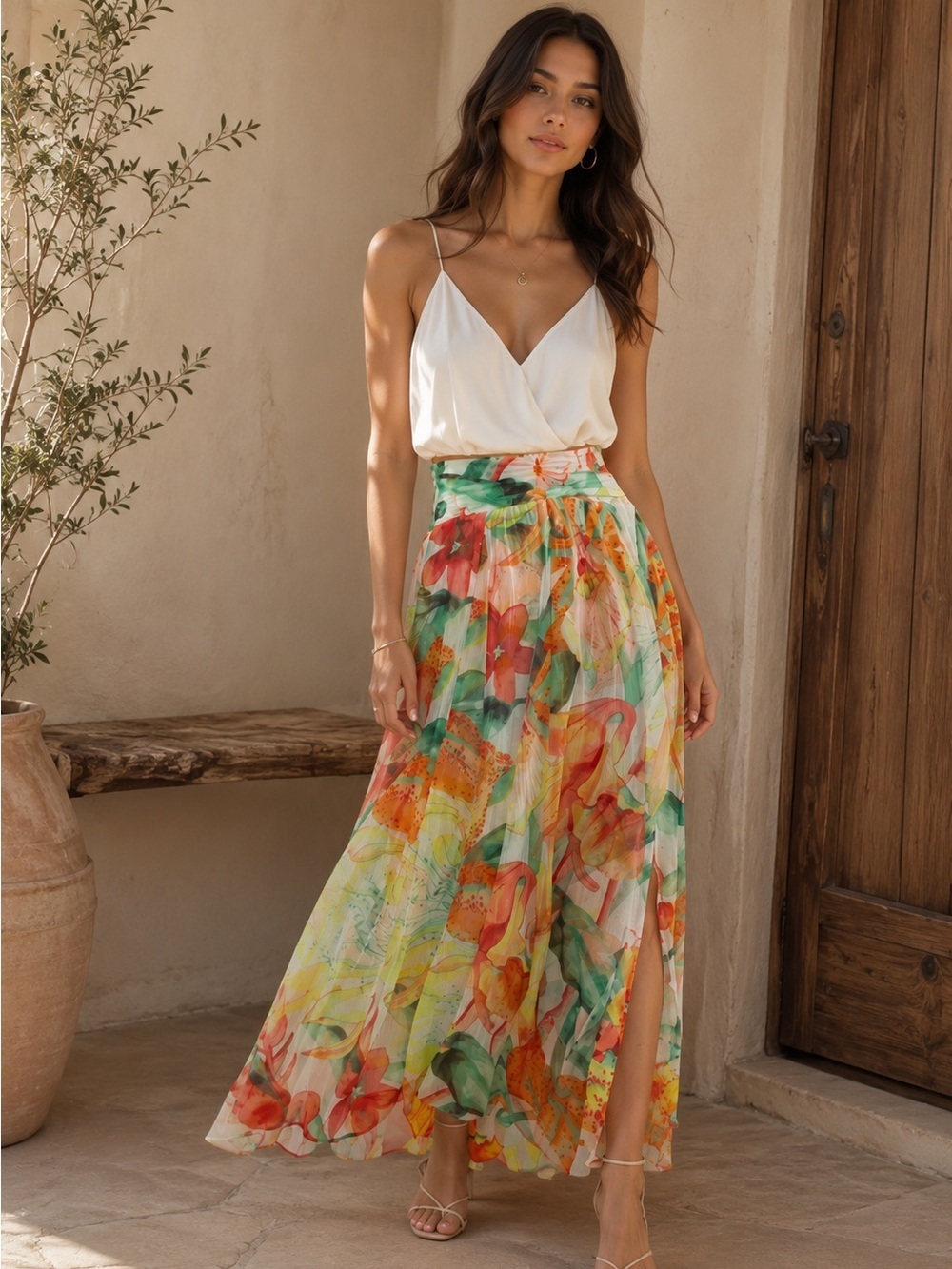 White House Black Market Drama Maxi Skirt – Jungle Flower Print  NWT Size 00